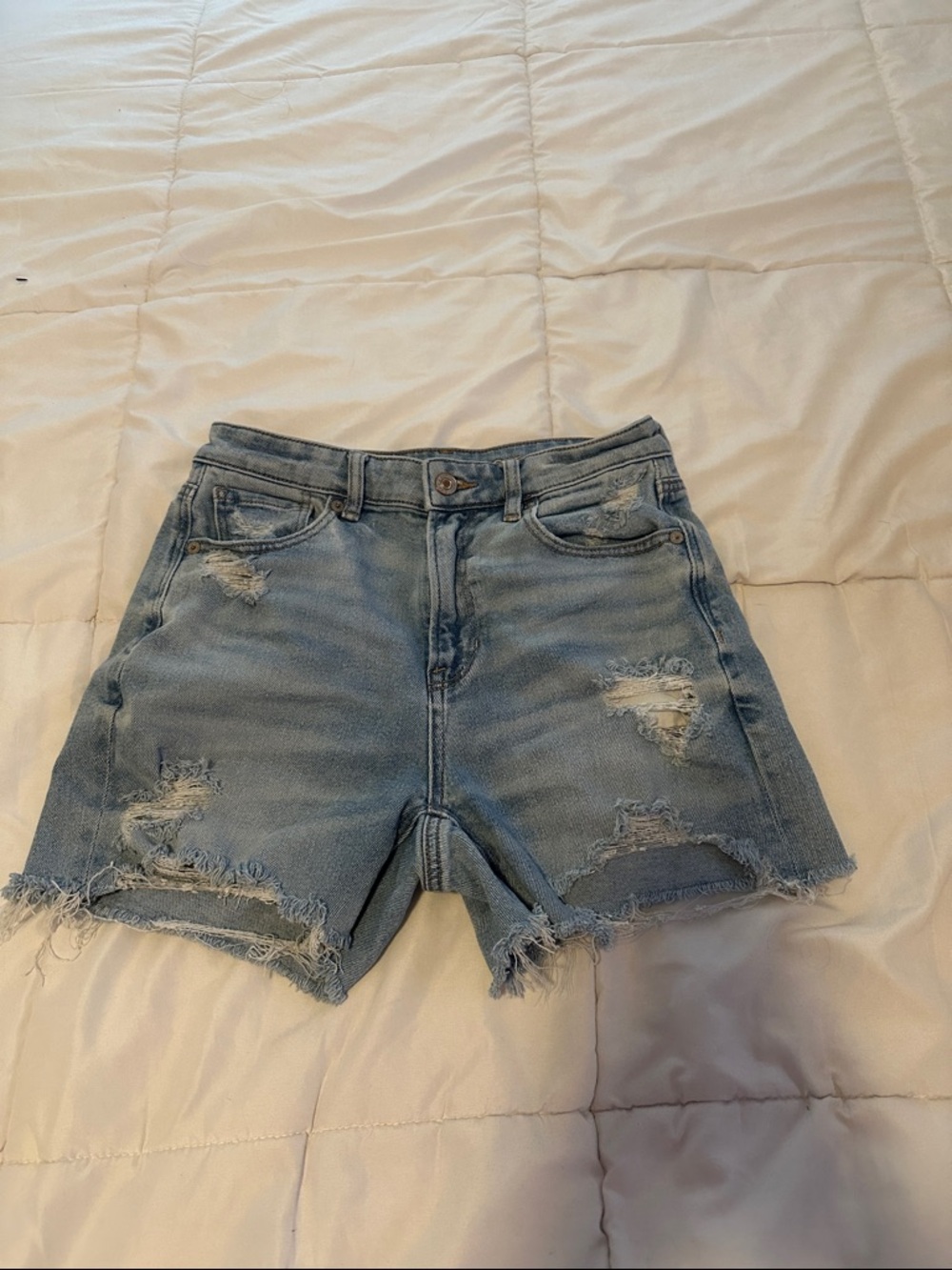 American Eagle Outfitters Light Blue Distressed Denim Shorts